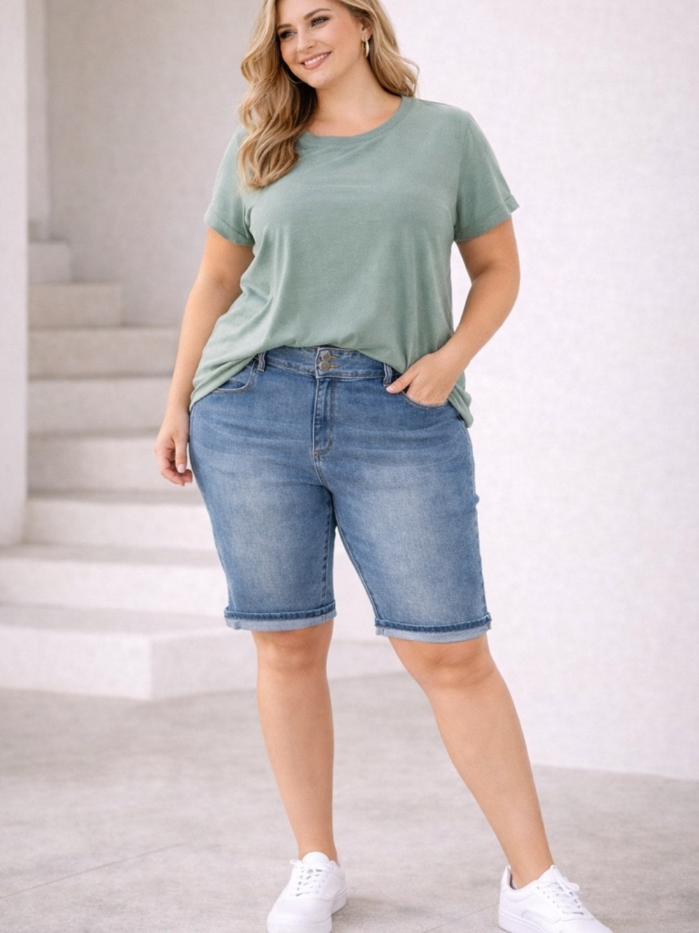 Chic Denim The Edit High Rise Shorts Sz 20 NWT Light Wash‎ Stretch